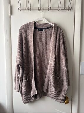 BDG Ribbed Open-Front Cardigan - Taupe